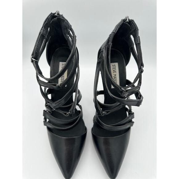 Steve Madden Foxxee Black Strappy Pointed Closed Toe Heel Size 7 - Picture 2 of 5